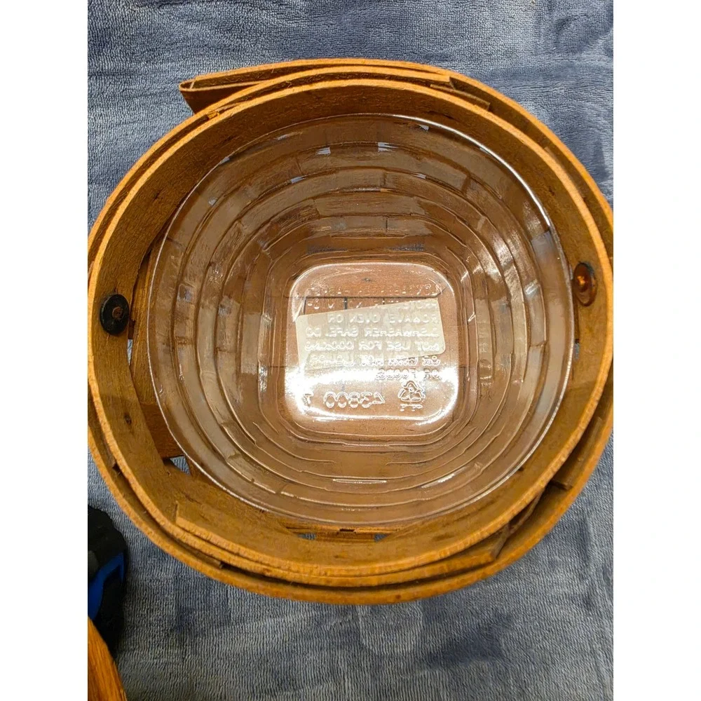 Vintage 1986 Longaberger Handwoven Basket with Wood Lid and Plastic Liner USA